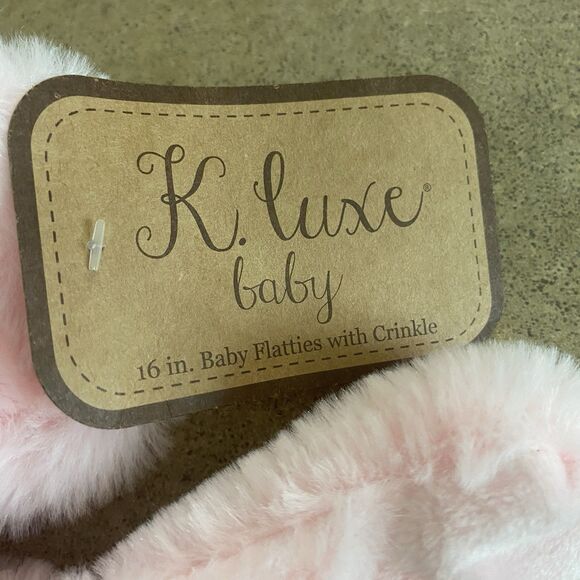 Kellytoy Elephant Plush Flatties Crinkle Rattle Lovey Security Blanket 16" Pink - Picture 7 of 8